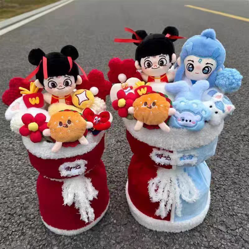 Creative Nezha Ao Bing ตุ๊กตาช่อดอกไม้ตุ๊กตาของขวัญสําหรับสาวแฟนของขวัญวันเกิดสําเร็จการศึกษา Photo 