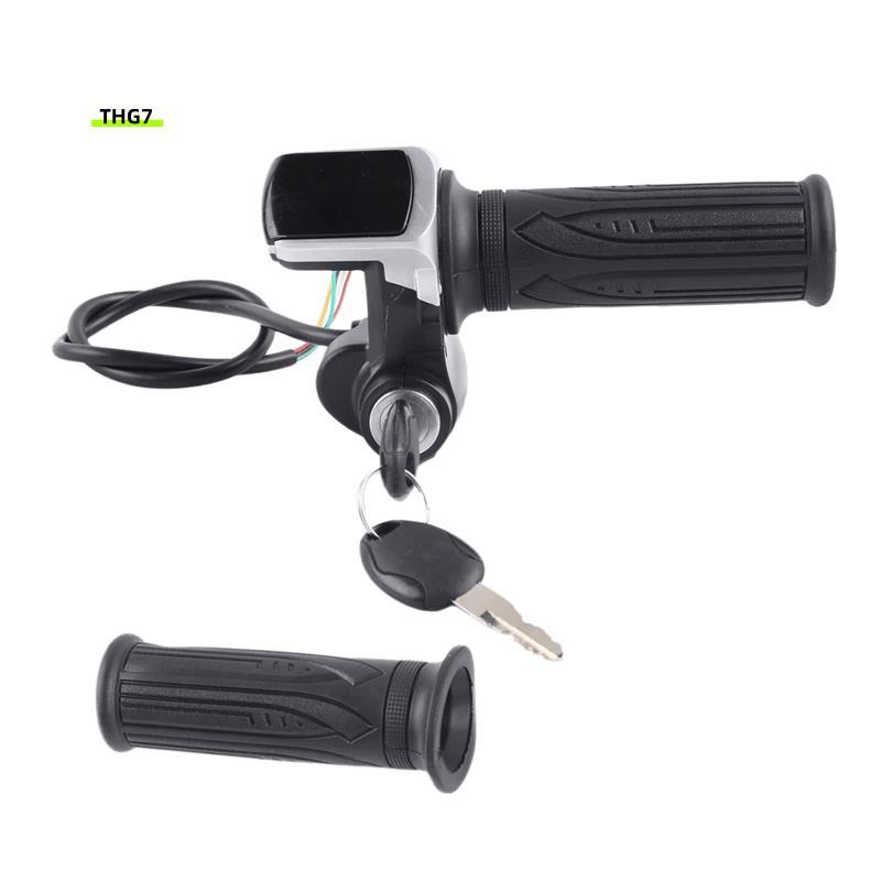 Belinda7Throttle Grip พร้อมกุญแจล็อค 36V สําหรับสกู๊ตเตอร์ไฟฟ้าตัวบ่งชี้พลังงานสําหรับจักรยานไฟฟ้ารถ