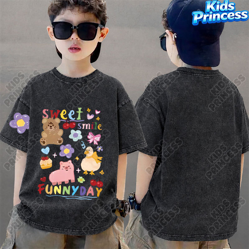 COD 2026 สินค้าใหม่ ทรงหลวม คอกลม เสื้อเด็ก kids Distressed T-shirt ผ้าฝ้าย เด็กชาย เสื้อผ้าเด็ก t-s