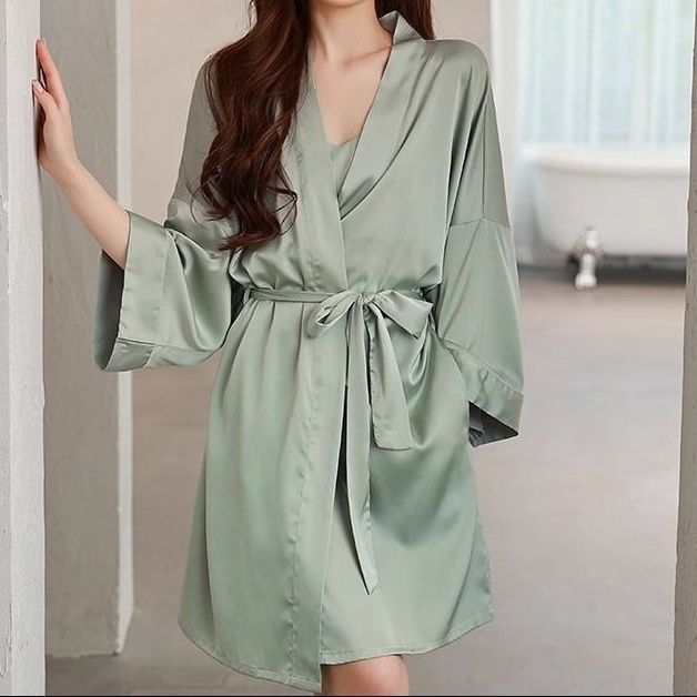 ks1486.th 丝丝มฤดูใบไม้ร่วง丝睡衣 浴巾 女士睡衣home 服 款中长 Bathroom 衣 真 Ice Silk Morning Gown Sense Silk Nightgo