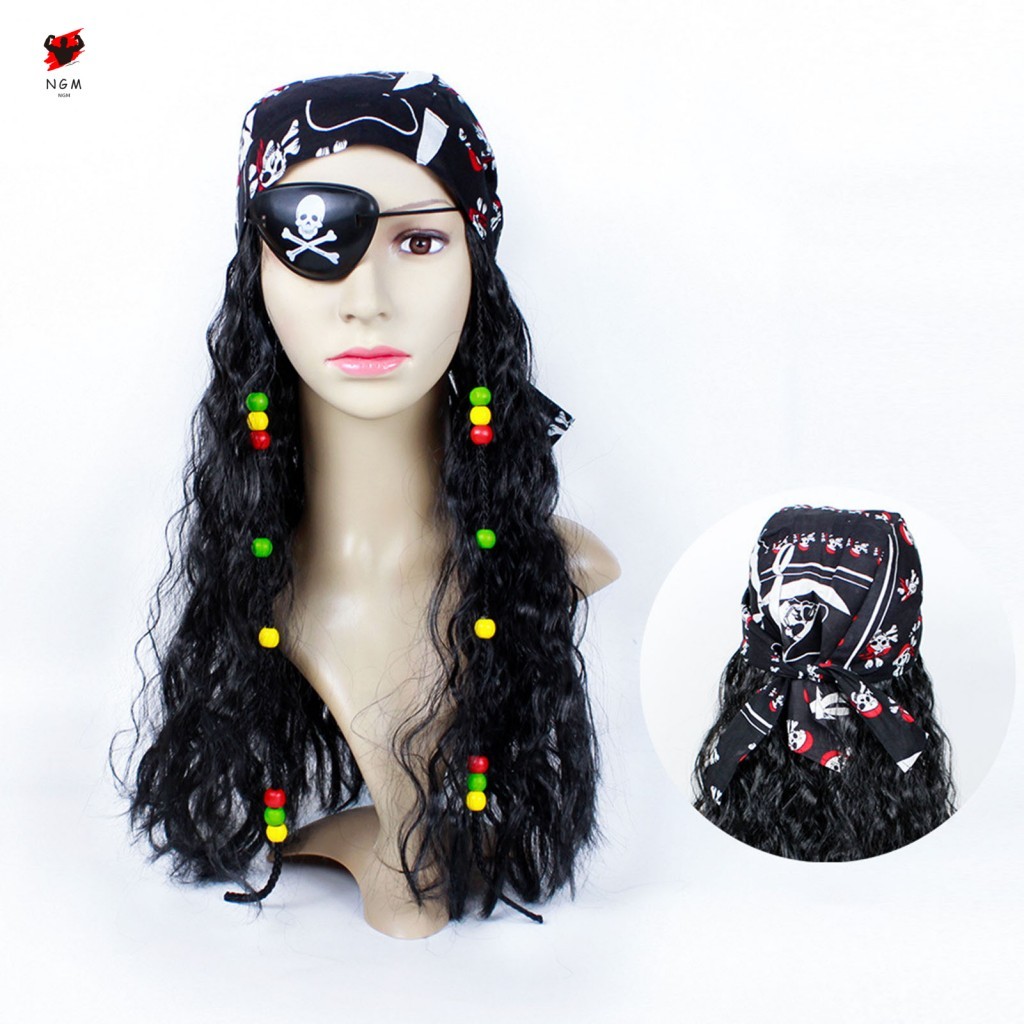 Caribbean Pirate Wig Set with Dreadlocks - Adultt Costume Party Wigs for Men Women