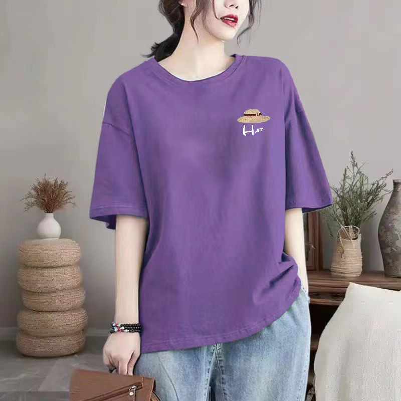 40-100KGPlus ขนาดผ้าฝ้ายแขนสั้นเสื้อยืดสําหรับผู้หญิง,ลําลอง Flattering คอกลมพิมพ์เสื้อยืดด้านบน