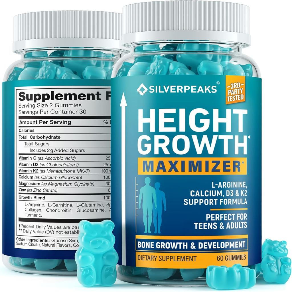 SILVERPEAKSส่วนสูงGrowthGummiesforKids,Teens&s-GrowthMaximizerwithCalcium,VitaminsD3&K2,,เสริมสร้างแ