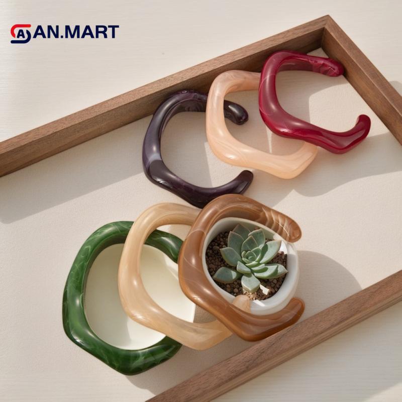 AN.MART แฟชั่นที่ไม่ซ้ํากันไม่สม่ําเสมออะคริลิคกําไลข้อมือผู้หญิง Simple Texture Multicolor เรขาคณิต