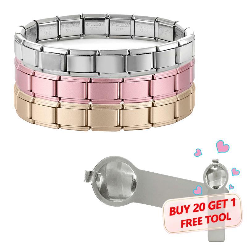 ความกว้างที่มีสีสัน 9 มม.ยืดหยุ่นอิตาเลี่ยน Charm Link Chain สร้อยข้อมือสแตนเลสกําไลข้อมือมือออกแบบใหม่เครื่องประดับ DIY ทํา