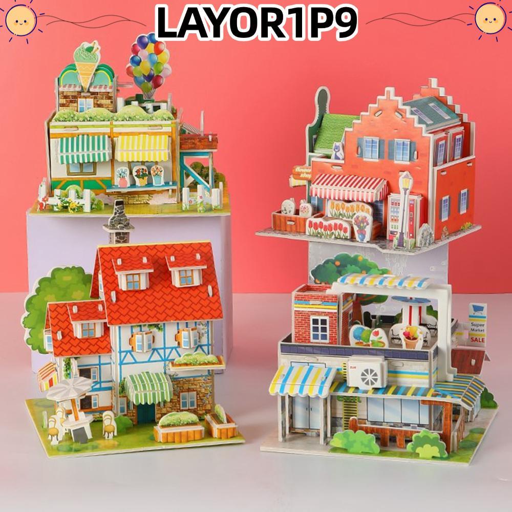 LAYOR1P9 House Model Puzzle, Early Education Jigsaw Puzzle, ของเล่นเด็กกระดาษปริศนาตลกสําหรับเด็ก