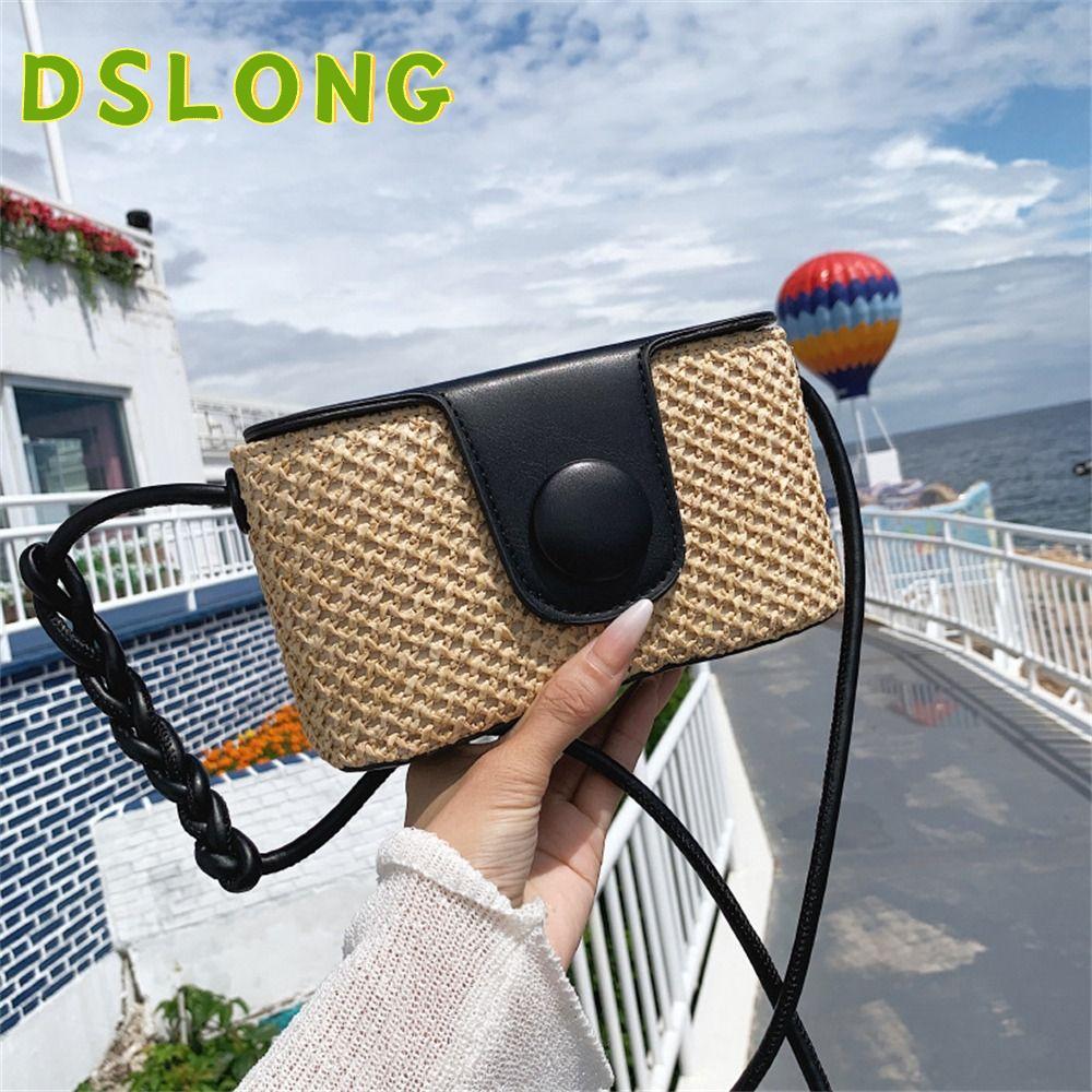DSLONG Messenger Bag, Handmade Braid Bohemian Shoulder Bag, Cute Rattan Crossbody Bag Summer Beach