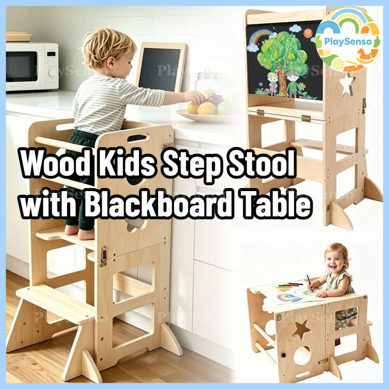 เด็กอ่างล้างหน้า Montessori Baby Learning Tower สตูลเท้าเก้าอี้พับเก้าอี้มัลติฟังก์ชั่น Anti-slip กร