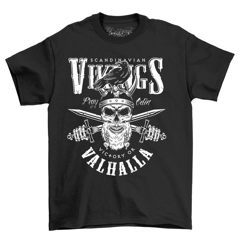 2026年新款纯棉เสื้อยืดVikings Valhalla Crow Shield - พิชิตด้วยสไตล์! ส-3เอ็กแอล
