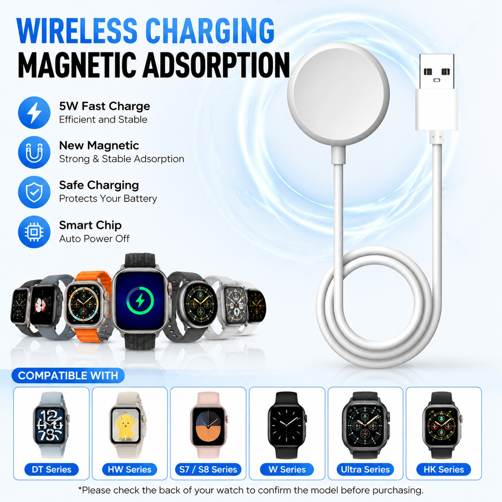Fast Magnetic Wireless สายชาร์จสําหรับ 4G และ 5G Smart Watch ใช้งานร่วมกับ S5 H11 A5 T800 T900 Kab