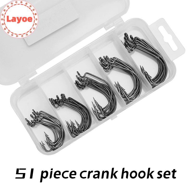 Layoe Small Five Grid Box Set 51 Crank Hooks, Niel Fishing Hooks, Fishing Gear, Bait, And Hooks TH