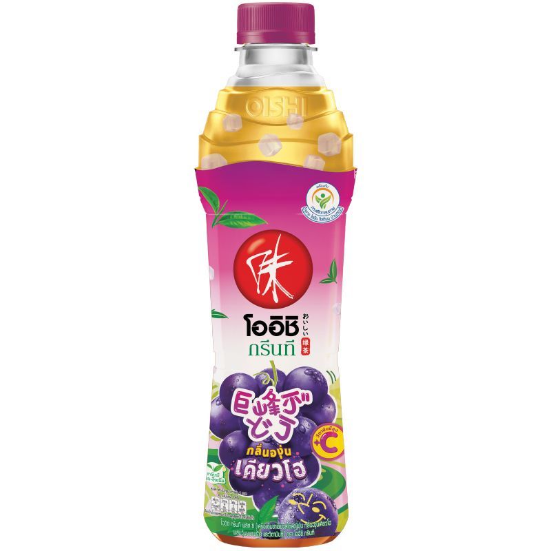 โออิชิชาเขียวรสองุ่นเคียวโฮผสมวุ้นมะพร้าว 400มล. Oishi Green Tea Kyoho Grape with Nata 400ml.