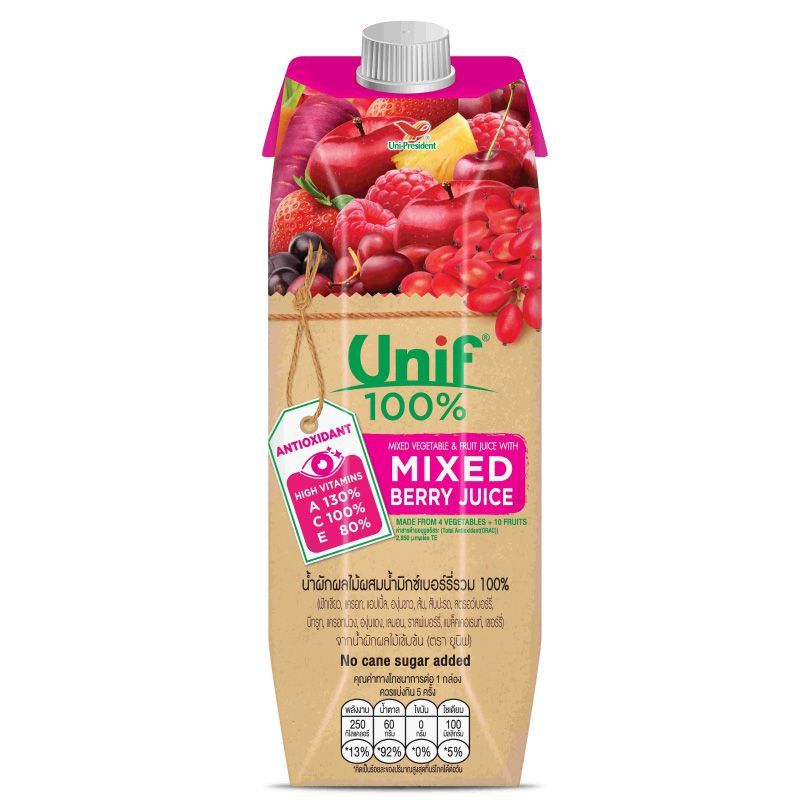 ยูนิฟน้ำผักผลไม้รวมผสมมิกซ์เบอร์รี่100เปอร์เซ็น 1000มล. Unif Veggie Mixed Berry 100percent 1000ml.