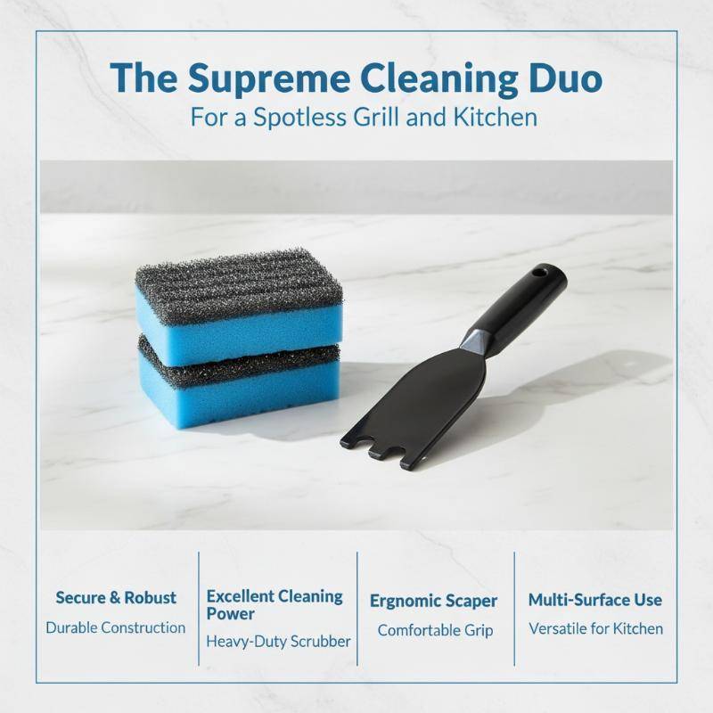 HDMM 3 ชิ้น Grill Scraper ฟองน้ําชุดแผ่นเหล็กประสิทธิภาพสูงเครื่องมือทําความสะอาดสําหรับ Grooved Gri