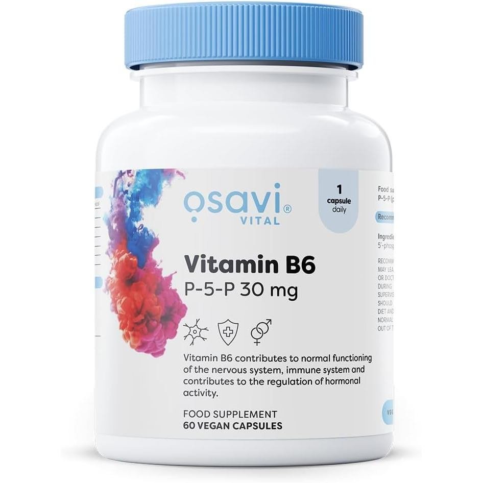 Osavi วิตามิน B6 P–5–P 30 มก. – 60 แคปซูลมังสวิรัติ | Active Comenzymatic Form of Pyridoxal–5–Phosph