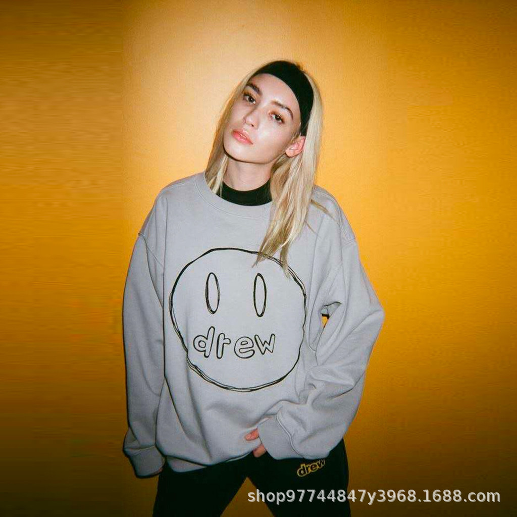 VCS DREW Justin Bieber สไตล์เดียวกันฤดูใบไม้ร่วงรอบคอ Sketch Smiley ผู้ชายผู้หญิง All-Match ถักเสื้อ