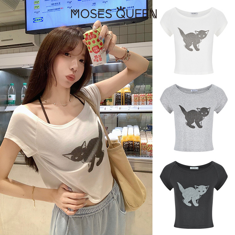 MOSESQUEEN تيشيرت بطباعة قطة سوداء ريترو — صورة 4
