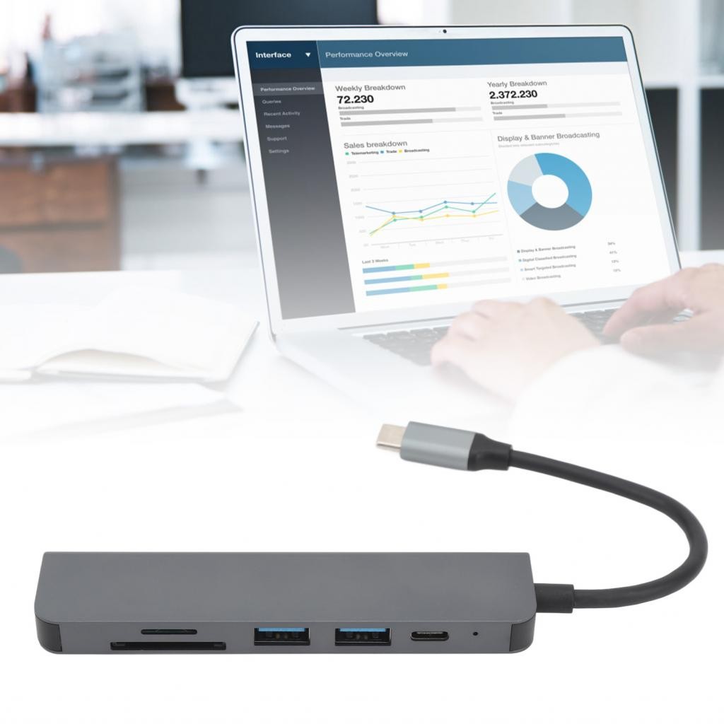 Cxing-ph USB C Docking Station 4K 30fps ความละเอียด 87W PD 6 in 1 Hub พร้อม 3.0 HDMI Storage Card Sl