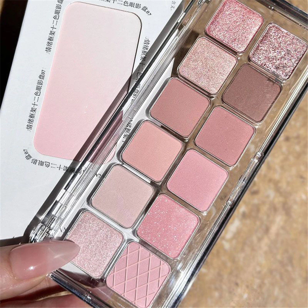 XIAOYUMI อายแชโดว์เนื้อแมทท์สีชมพู 12 สี โทนชมพูนม ประกายแวววาว เนื้อบางเบา เม็ดสีแน่น