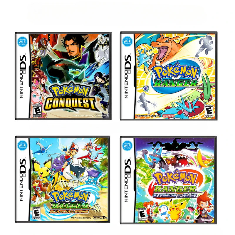 Pokemon Series NDS Game Cartridges คอนโซลวิดีโอเกมการ์ดการ์ดเดี่ยวสีดําชนิดบรรจุกล่อง Pokémon US เวอ