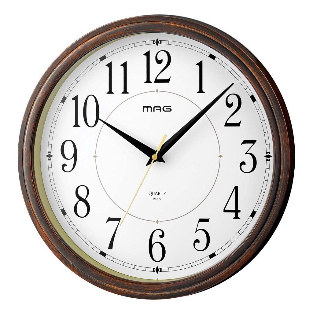 MAG Wall Clock - Analog Silent Quartz Clock with Continuous Second Hand, Wooden Design, Classic & Mo