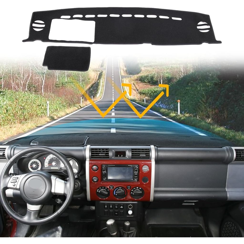 LLKUANG พรมโพลีเอสเตอร์ Dashmat Dash Mat ใช้งานร่วมกับ Toyota FJ Cruiser 2007- ฝาครอบแดชบอร์ดรถ Sun 