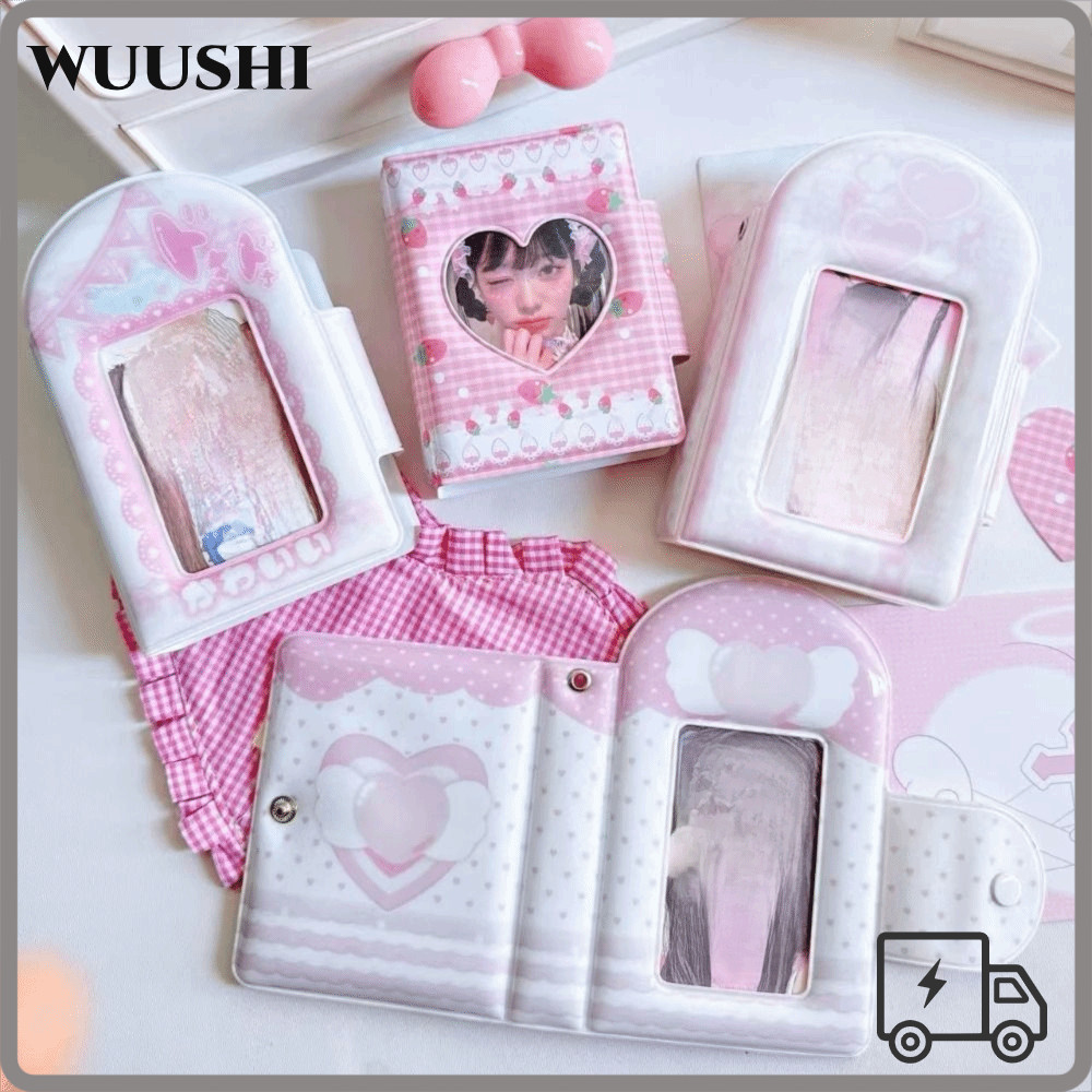 WUSHI Mini Photo Album, หวาน 3 นิ้ว Photocard Binder อัลบั้ม, คุณภาพสูง 32 กระเป๋า PP Kpop Photo Card ผู้ถือหนังสือ