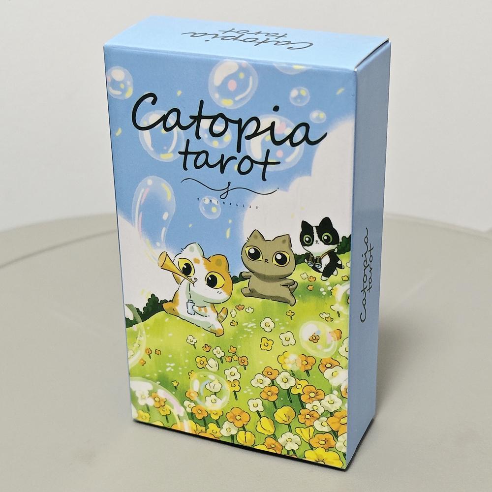 Catopia Tarot Deck 78 ชิ้นน่ารักไพ่ทาโรต์ Cat-themed Travel-Friendly เครื่องมือพิมพ์ความหมาย