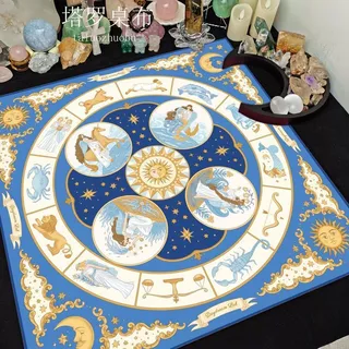 Blue Universe Starry Sky ผ้าปูโต๊ะสิบสองกลุ่มดาวพระเจ้าไพ่ทาโรต์เกมหนา Flannel ตาราง Mat