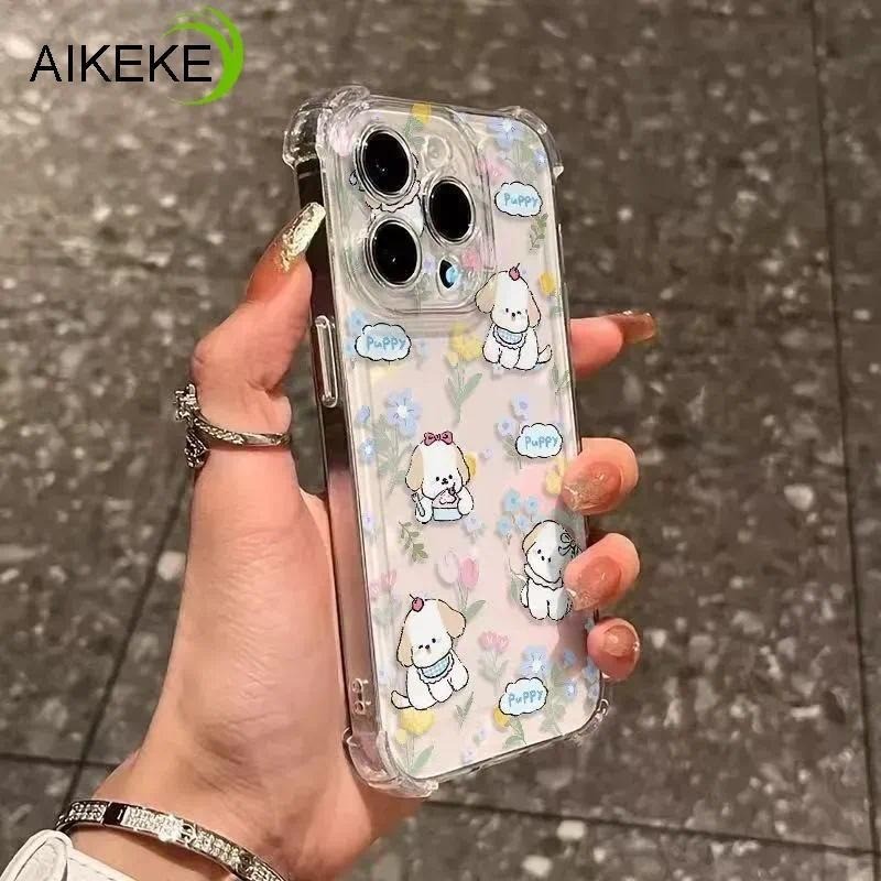 ดอกไม้น่ารักสุนัขสี่มุมเคสโทรศัพท์สําหรับ Tecno Pova Slim 7 Ultra 6 Pro Neo 5 4 Pro 3 2 Neo 2 Spark GO 2 1 2025 2024 2023 2022 2020 4G 5G Bow Cat กันกระแทก Clear Soft Casing