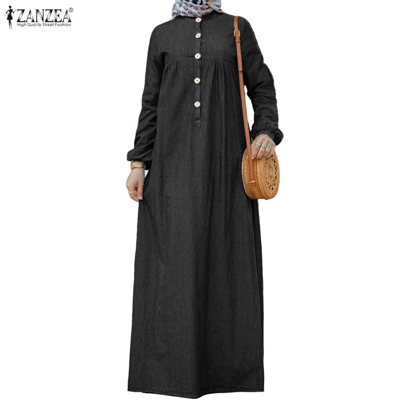 ZANZEA ชุดเดรสยาวผ้าเดนิมสำหรับมุสลิม