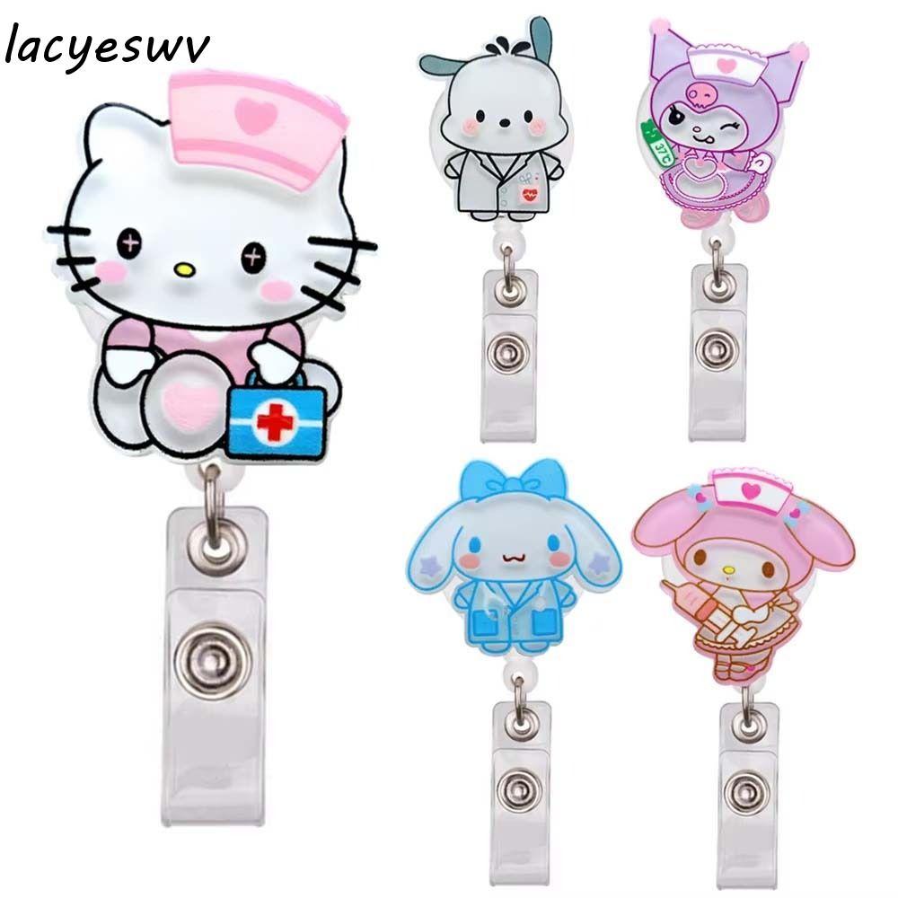 LACYSWV ID Card คลิป, Easy Pull Buckle Cinnamoroll Retractable Badge Reel, อุปกรณ์สํานักงาน Pochacco