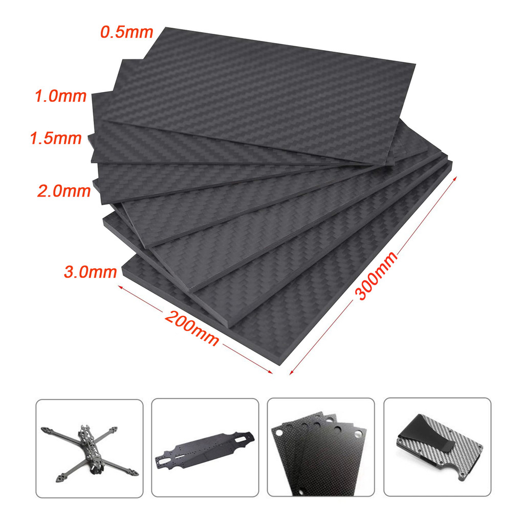 200x300mm 3K Carbon Fiber Sheet & Plate - Pure Carbon, Multiple Thicknesses Available
