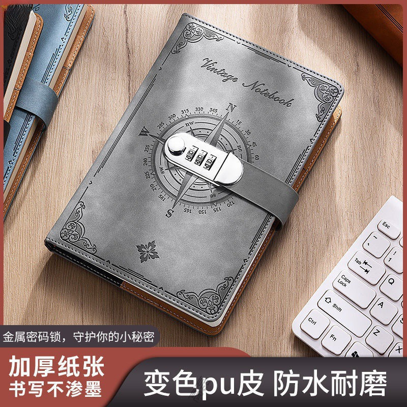 Hot Sale#Vintage Password Notebook with Lock Diary Thickened Student Journal Notebook Stationery10aa
