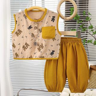 ชุดเสือกล้ามเด็ก เซทแขนกุด ชุดเซ็ต เสื้อ+กางเกง พิมพ์ลาย สไต…