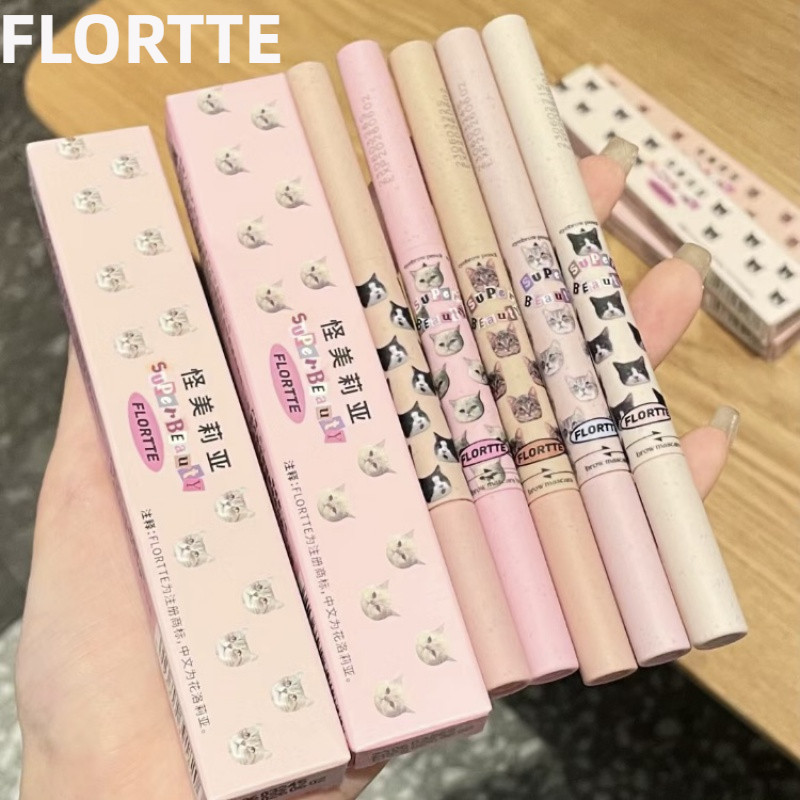 Flortte ดินสอเขียนคิ้ว 2-in-1 ปลายมีด - กันน้ําติดทนนาน กันน้ําตา ไม่หลุดไม่ซีด