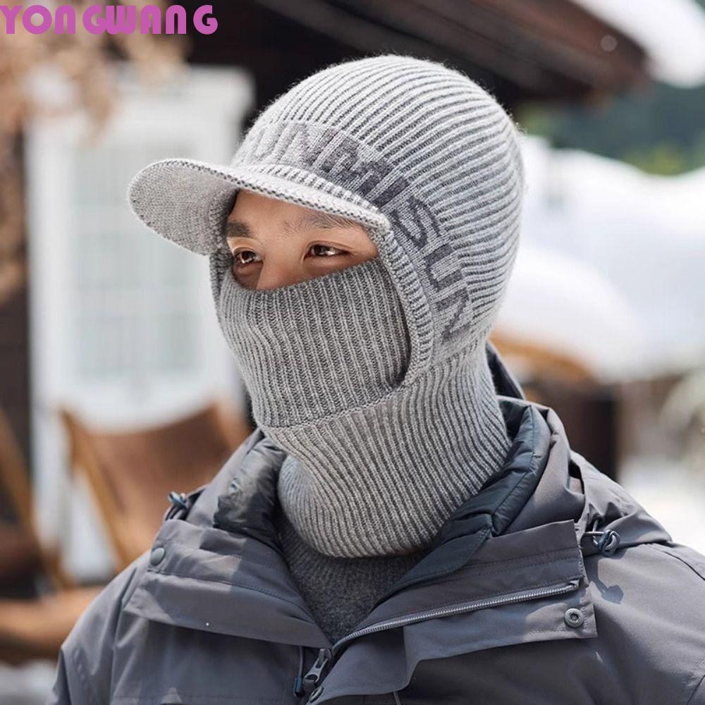 YONGWANG66HR ผู้ชาย 3 ใน 1 หมวกถัก,หนากันลมฤดูหนาว Neckerchief, นุ่มคออุ่น Earflap Pullover หมวกสกี 