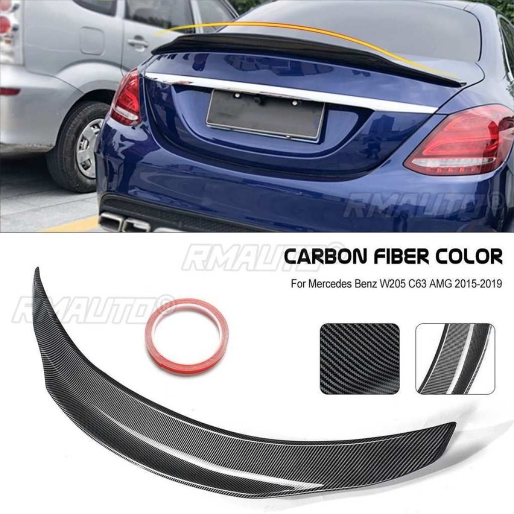 PSM สไตล์คาร์บอนไฟเบอร์ดู/สีดํารถด้านหลังสปอยเลอร์ Wing Lip Extension สําหรับ Mercedes สําหรับ Benz W205 C63 สําหรับ AMG 2015-2019