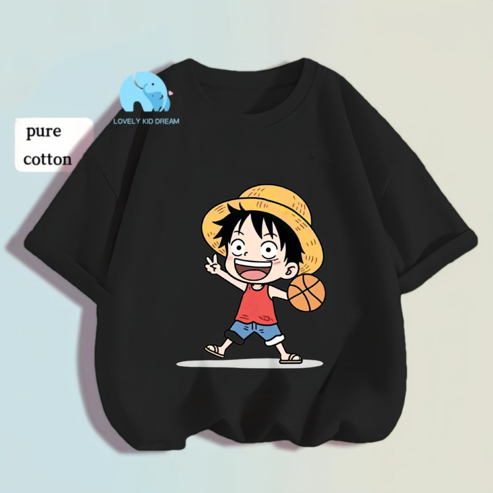 [การ์ตูน luffy] TShirt Budak Lelaki 100% Cotton Premium Fashion Short Sleeve Crew Neck TShirt