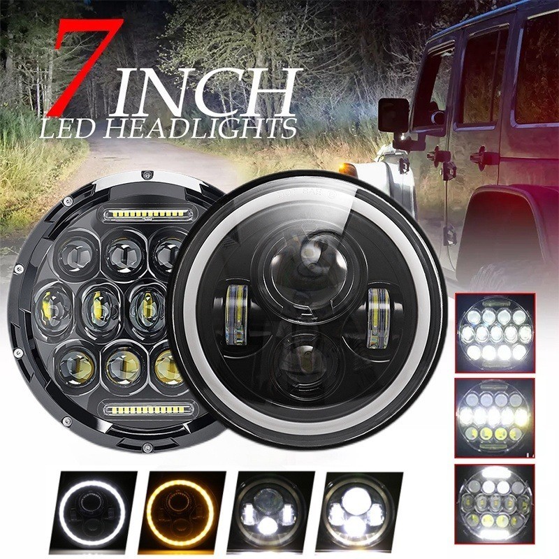 【จัดส่งภายใน 24 ชั่วโมง】ไฟหน้าแบบ 7 นิ้ว LED กลม 75W สำหรับ ฮอนด้า ฮาร์ลีย์ 4x4 12V/24V รถจักรยานยนต