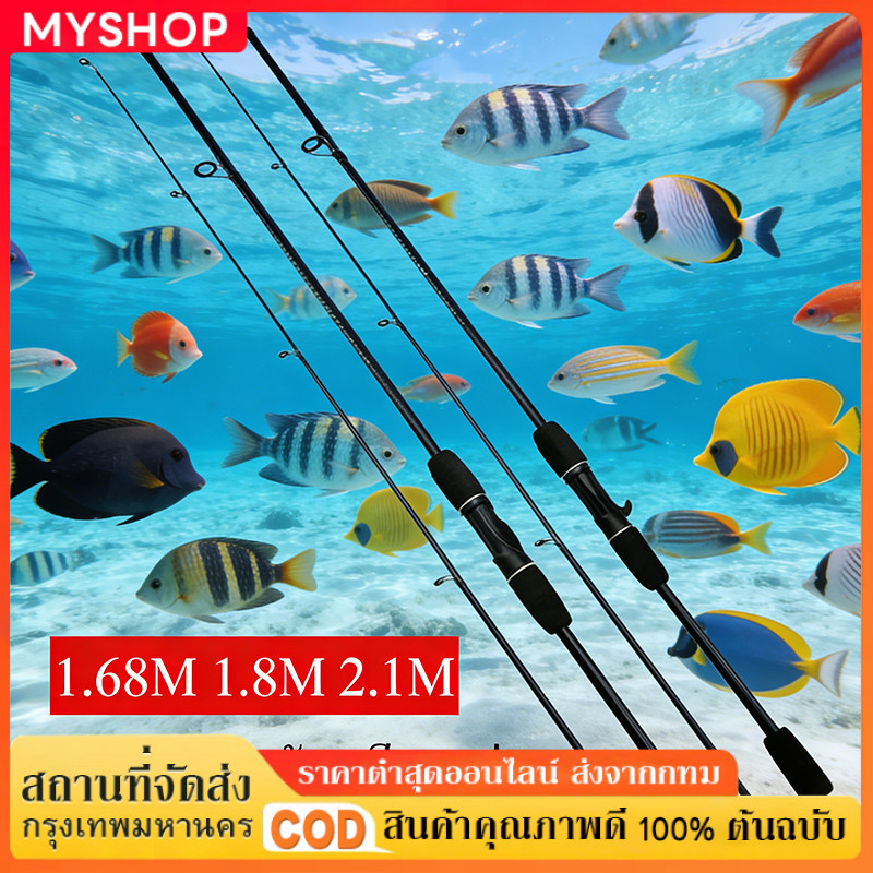 【มือใหม่หัดตก】คันเบ็ดสปินนิ่ง 1.8ม. ไฟเบอร์กลาส แข็งแรงทนทาน ใช้คู่กับรอกสปิน ไม่พันสาย