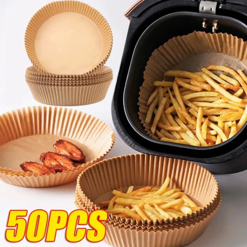 50 ชิ้น Air Fryer Non-Stick กระดาษด้านในแบบใช้แล้วทิ้ง/เตาอบไมโครเวฟรอบกระดาษกันน้ํามัน