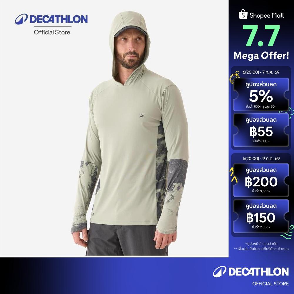 Decathlon Fishing Anti-UV T-Shirt With Hood Upf 50+ เสื้อยืดตกปลาป้องกันรังสียูวี Upf 50+ พร้อมฮู้ด รุ่น 500 - Green