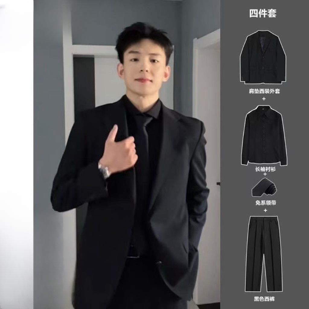 Street Wear Mens Black Shoulder Pads Casual Business Suit Jacket Men Spring Autumn Style High-End Su