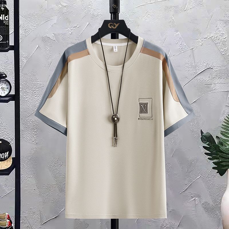 เสื้อยืดคอกลมแขนสั้นปักลายสําหรับผู้ชายฤดูร้อนใหม่อินเทรนด์ลําลอง จุดต่ําสุด สูงสุด