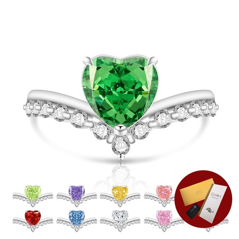 (มีใบรับรอง Gra) พลอยเย็นออกที่ขายดีที่สุด V-cut Love Heart Crown Ring