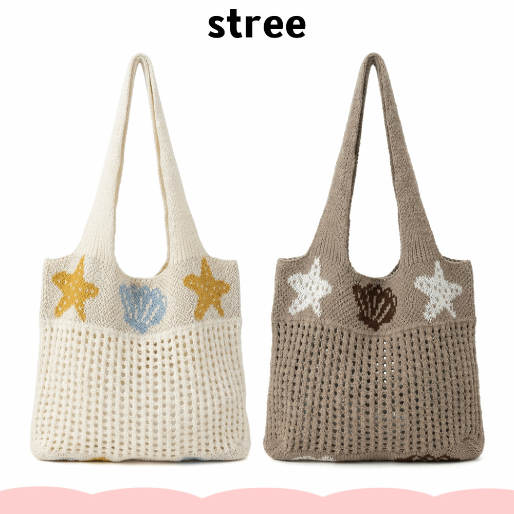 สทรี ถักโครเชต์กระเป๋า,น้ําหนักเบาโบฮีเมียนผู้หญิงกระเป๋าถือ,สไตล์ที่เรียบง่ายกลวงความจุขนาดใหญ่โครเชต์เนื้อสิริกระเป๋าผู้หญิงแฟชั่น