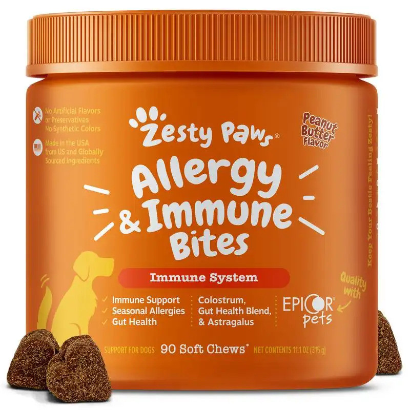 Zesty Paws Allergy & Immune Bites, Soft Chews Treats for Dogs Gut & Immune Health