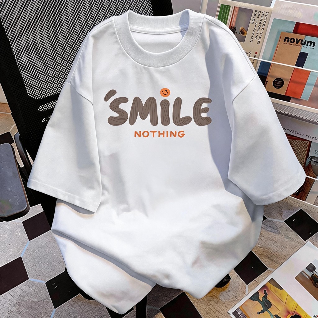 TEE·SHOP เสื้อยืด oversize เสื้อเท่ๆ เกาหลี " SMILE NOTHING " เสื้อแฟชั่นใ เกาหลีสไตล์ พิมพ์ลาย ผ้านิ่มใส่สบาย S-3XL COD