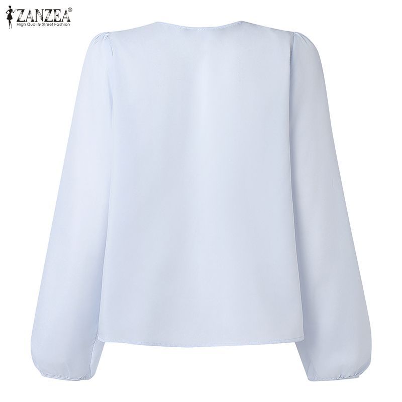 ZANZEA เสื้อลําลองแขนยาว O ผู้หญิงหลวมเกาหลี A-Line ลูกไม้ Splice — صورة 8